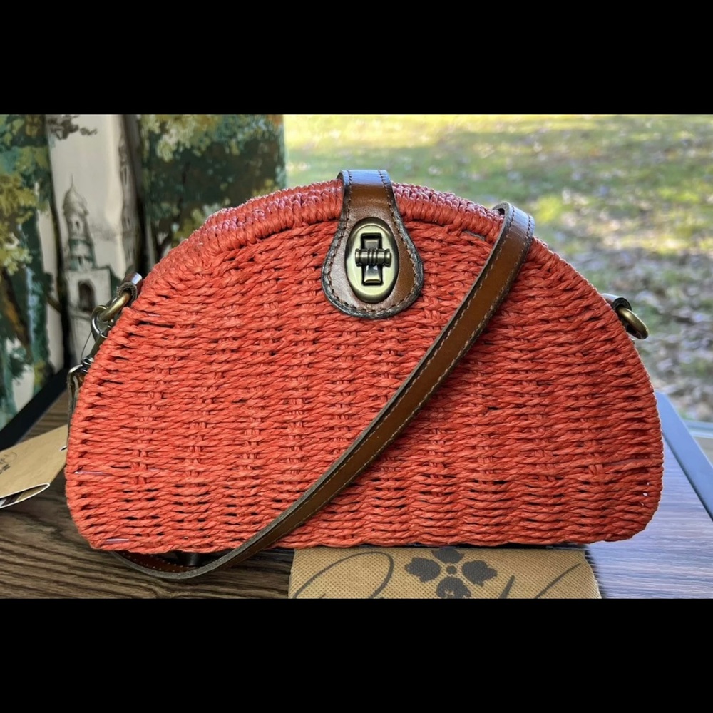 PATRICIA NASH Bonella Fall WICKER Burnt Orange MINI CROSSBODY Leather Trim
